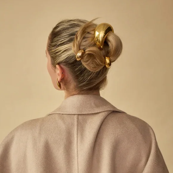 GLOSSY DOME PONY CUFF*Hair Band Accessories*18K Gold Plated*Hair Elastic* - Picture 3 of 9